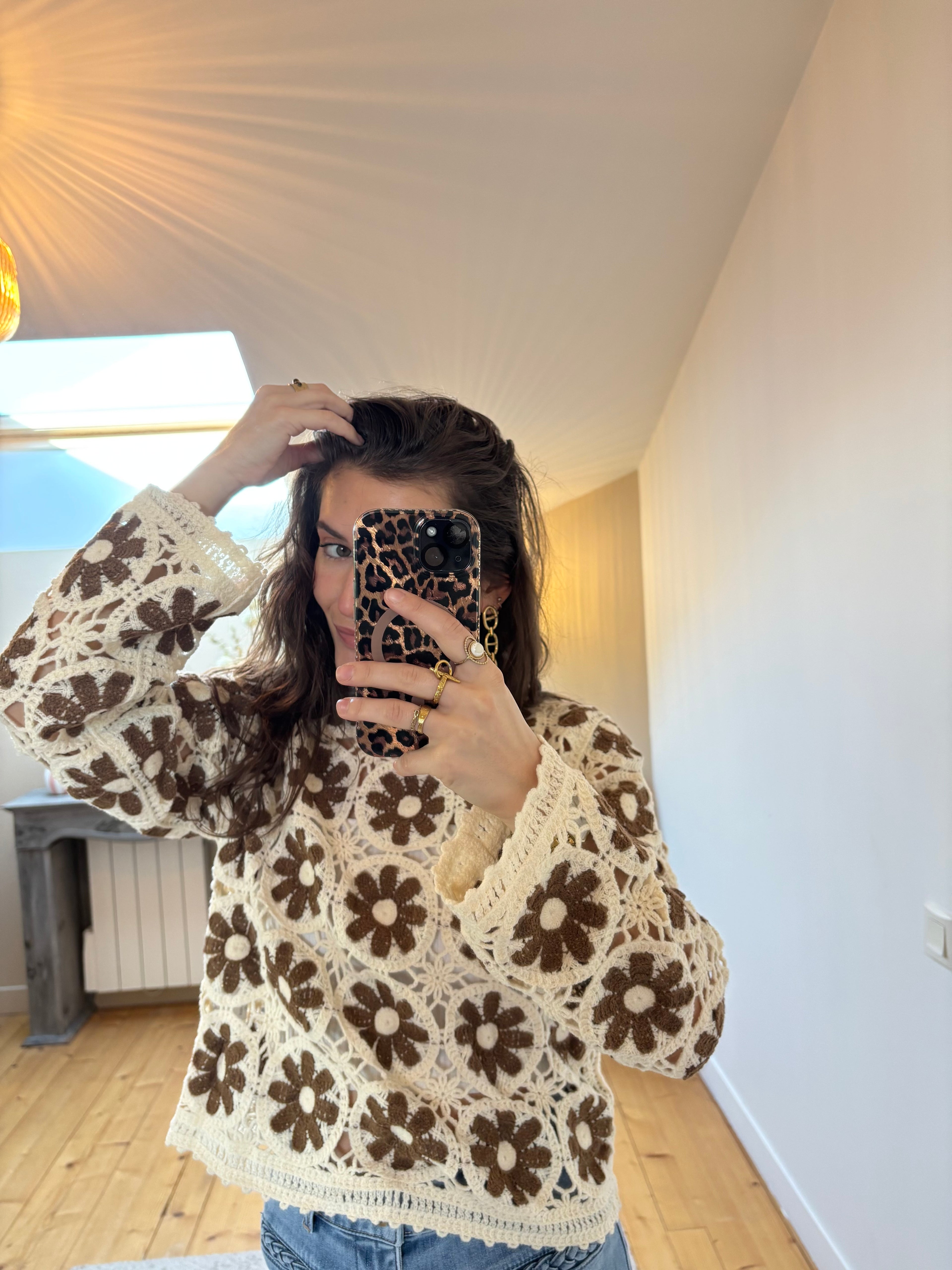 Pull crochet Lison - Chocolat