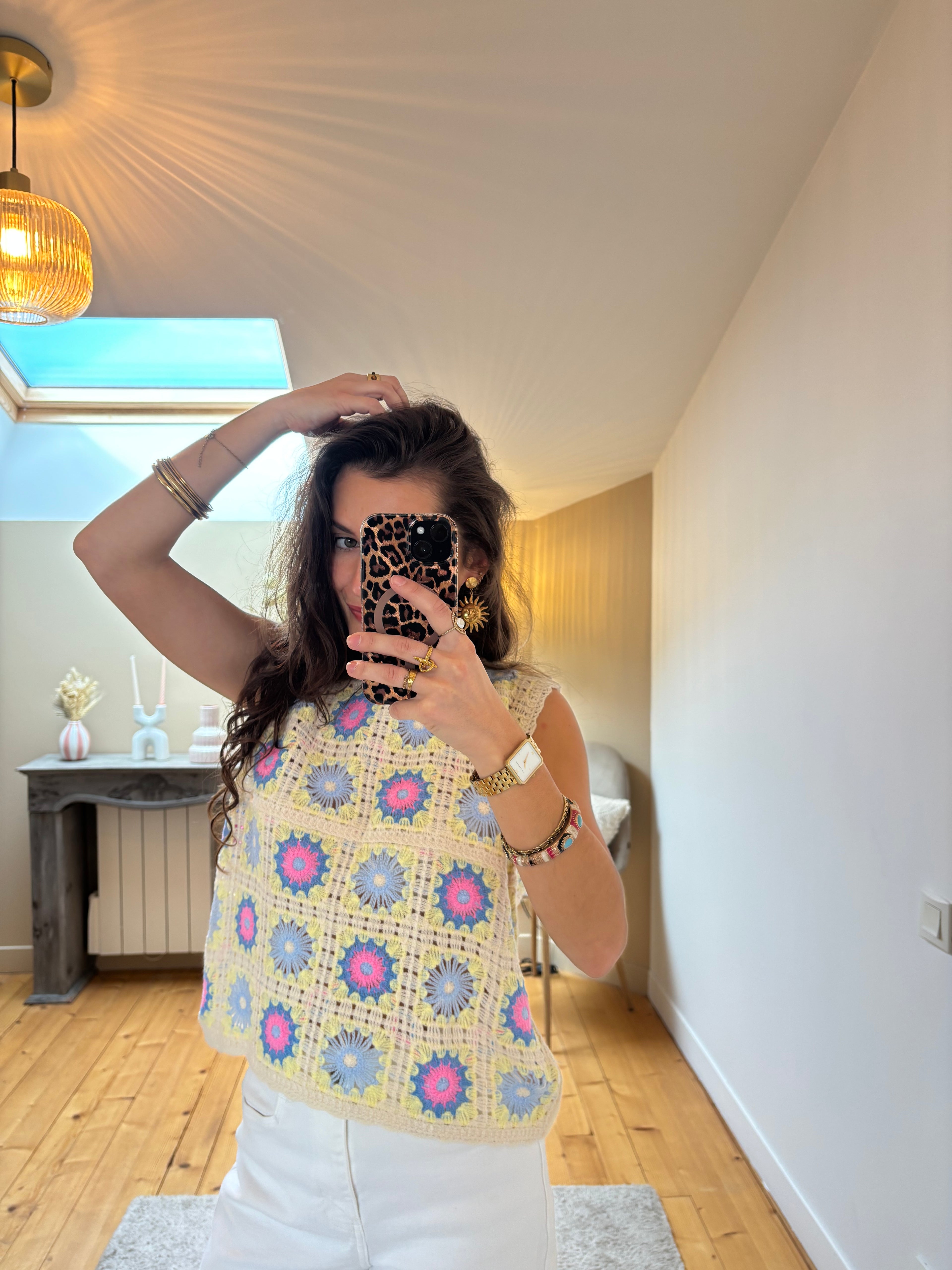 Top crochet Boho - Jaune